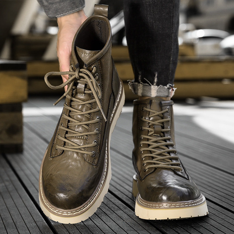 2026春季新款英伦风复古马丁靴男中帮工装靴系带圆头男鞋潮流短靴,流行男鞋,马丁靴,淘宝优惠券,粉丝福利购,淘宝优惠卷