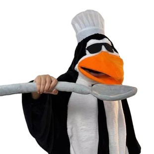 高雅人士可爱沙雕搞笑抽象企鹅睡衣连体家居服保暖连帽睡袍可外穿