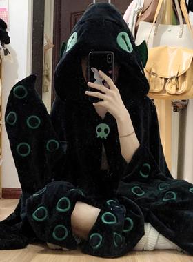 克鲁鲁苏大章鱼披肩斗篷懒人毛绒毯睡袍珊瑚绒睡衣女冬季加厚睡裙