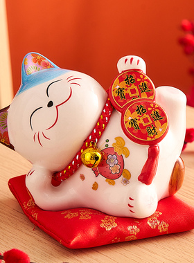 新款陶瓷招财猫小摆件存钱罐开业礼物家居客厅办公室桌面发财猫装