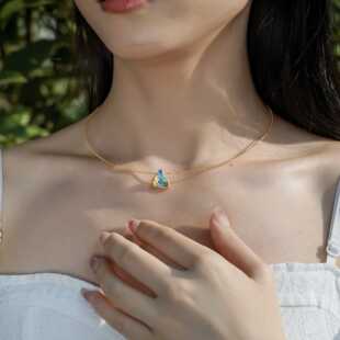 阿林的饰界千里江山图高温珐琅999纯银项链