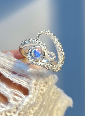 囚徒原创善琢自定义首饰月光石章鱼戒指小众天然宝石月光石