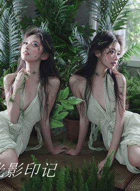 新款小清新绿色吊带婚纱影楼礼服