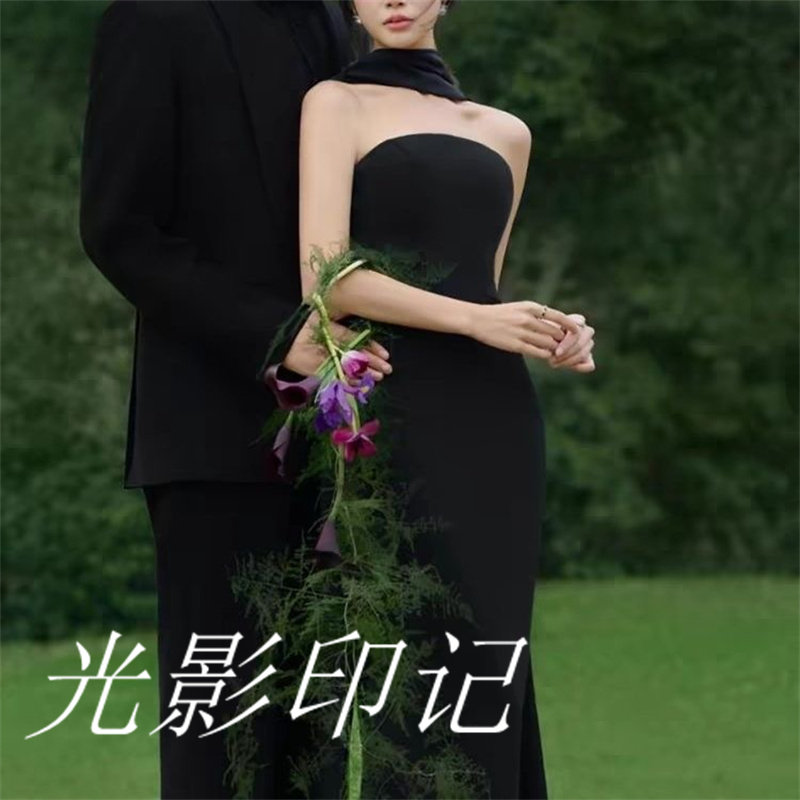 法式赫本风黑色抹胸晚礼服女高级感宴会轻奢鱼尾气质礼服裙