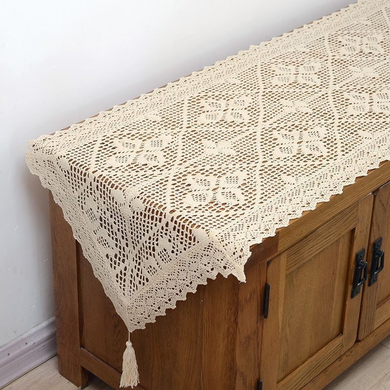 镂空田园棉线仿钩针桌旗美式复古餐桌桌布茶几垫电视柜五斗柜盖布