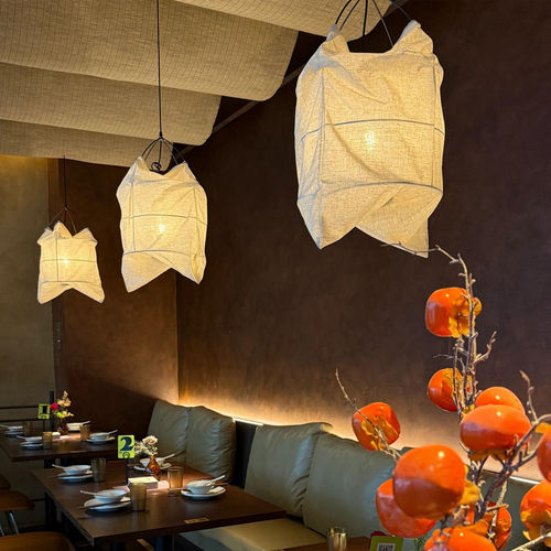 侘寂风麻布灯笼灯吊灯复古设计师火锅店吊灯茶室民宿烤肉店餐厅灯