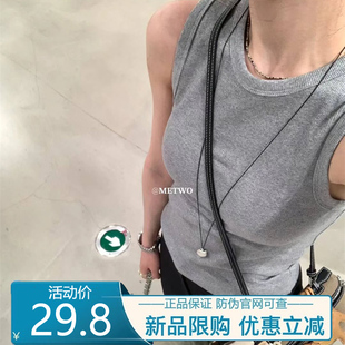 METWO 8835显气质!黑色背心女夏季2025无袖修身显瘦打底短款上衣