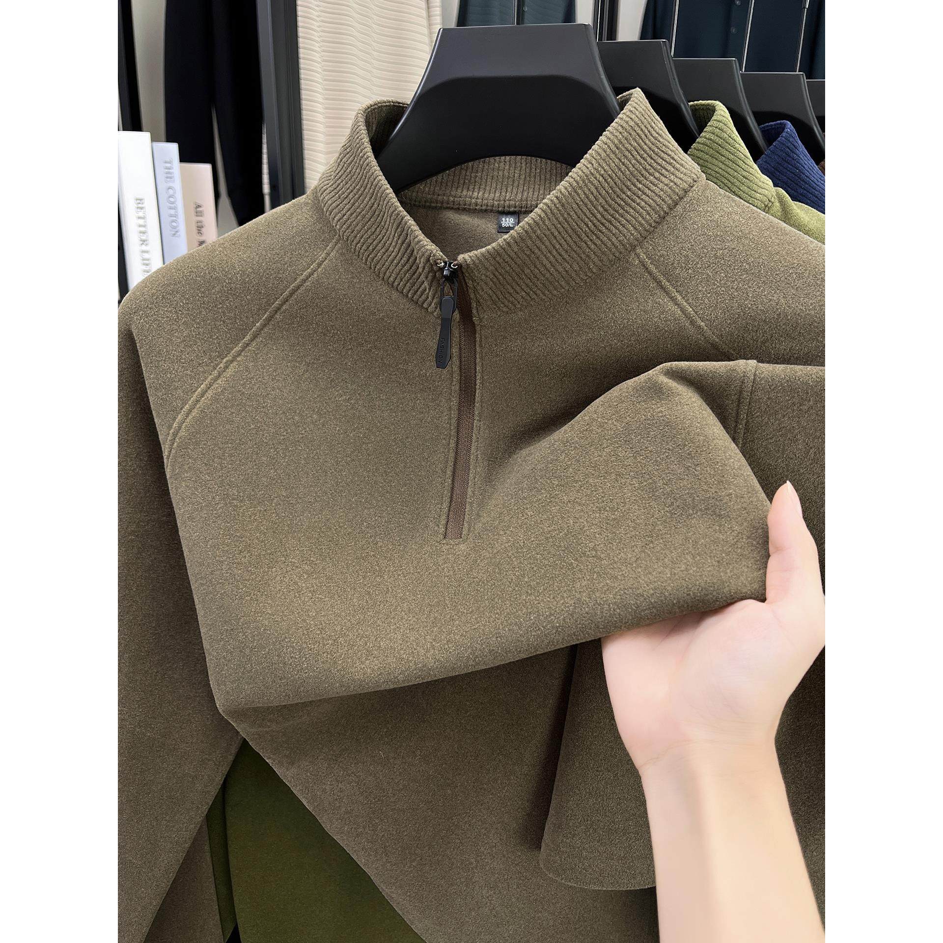 双面德绒卫衣男冬季保暖拉链半高领打底衫插肩袖t恤磨毛纯色内搭,男装,卫衣,淘宝优惠券,粉丝福利购,淘宝优惠卷