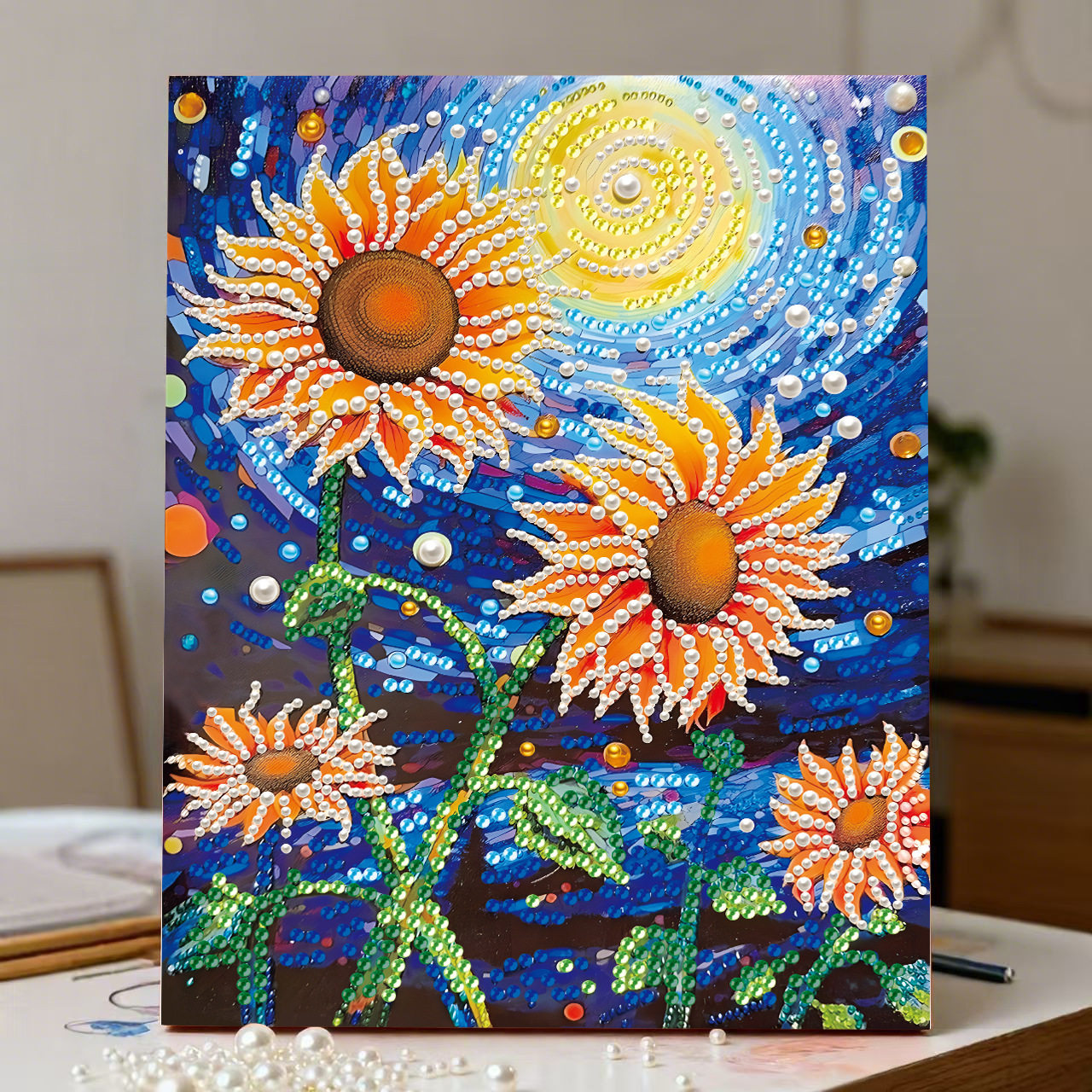 钻石画珍珠画手diy材料包花卉玫瑰花向日葵粘贴画相框摆台装饰画