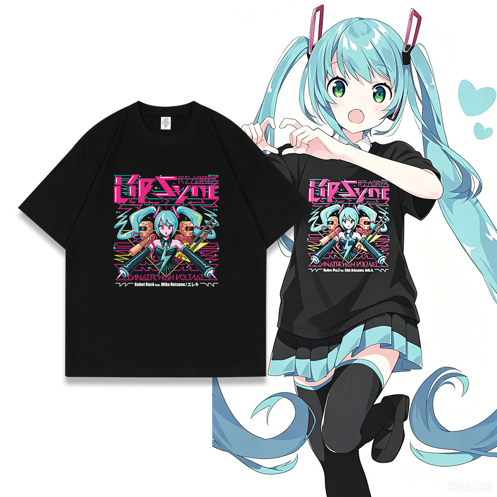 二次元初音未来动漫卡通短袖T恤男女纯棉重磅宽松圆领半袖上衣潮