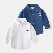 衬衣韩版 男童牛仔衬衫 宝宝刺绣洋气潮帅长袖 新款 儿童上衣 春秋季