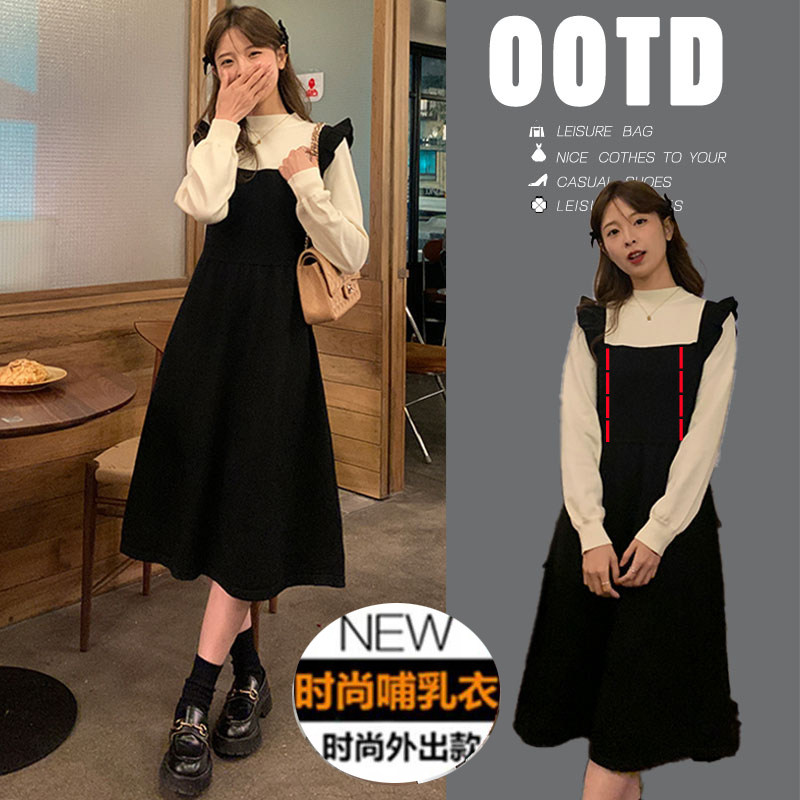 春秋法式针织外出哺乳连衣裙