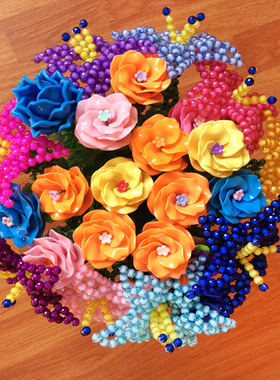 diy手工串珠玫瑰花材料包双层仿真玫瑰花百合花家居花瓶摆件插画
