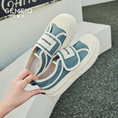 新款 韩版 魔术贴拼色小白单鞋 戈美其春季 女平底舒适休闲帆布鞋
