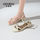 外穿粗跟一字带配裙子高跟鞋 戈美其商场同款 2025新款 夏季 凉鞋 女款
