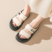 戈美其绝美一字带银色凉鞋 踩屎感拖鞋 女夏外穿新款 松糕凉拖鞋