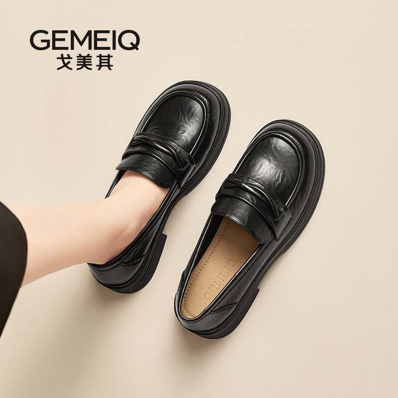 戈美其黑色百搭小皮鞋女配裙子2025春季新款厚底粗跟小个子乐福鞋,女鞋,乐福鞋（豆豆鞋）,淘宝优惠券,粉丝福利购,淘宝优惠卷