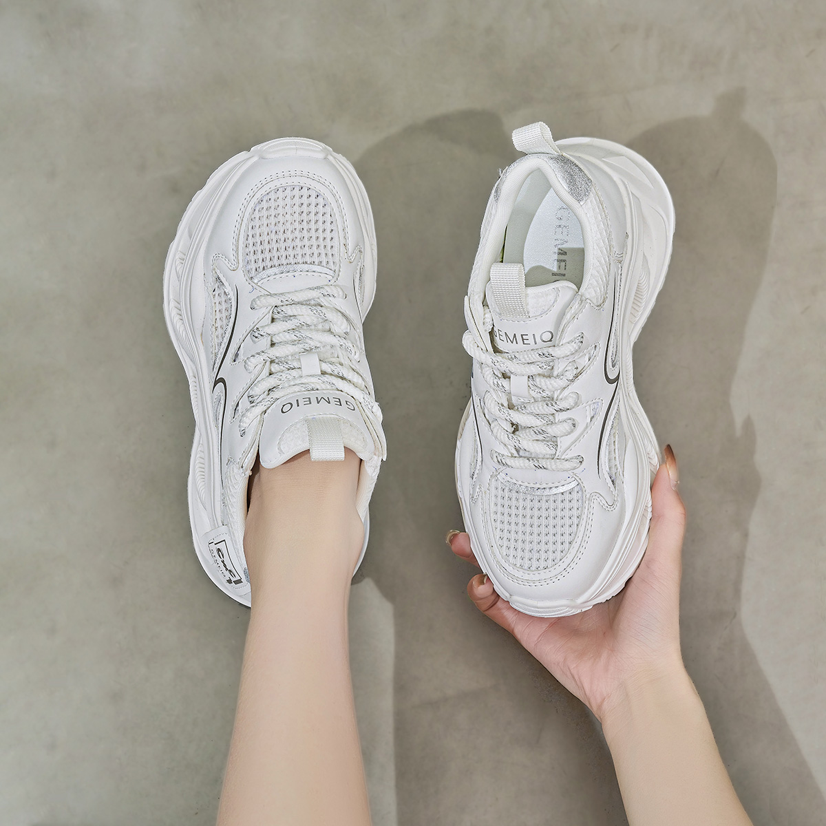 戈美其松糕底港风网面透气老爹鞋