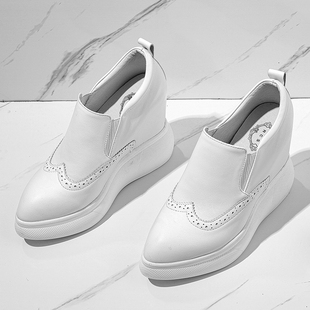布洛克一脚蹬小白鞋 尖头厚底松糕鞋 春季 北西迪真皮12CM内增高女鞋