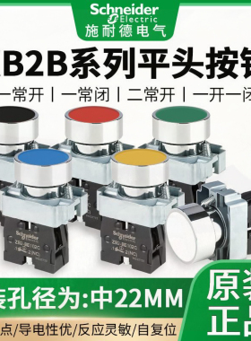 施耐德平头按钮开关XB2BA31C42绿色电源启动常开红色停止常闭金属