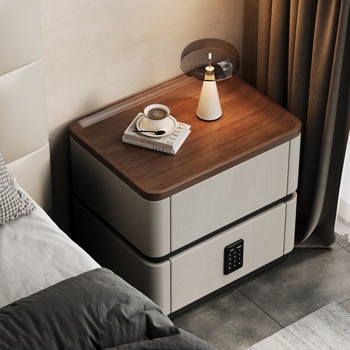 智能实木床头柜带锁家用卧室轻奢