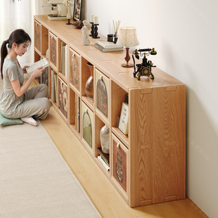实木书架落地置物架家用客厅靠墙格子柜自由组合书柜幼儿园收纳柜