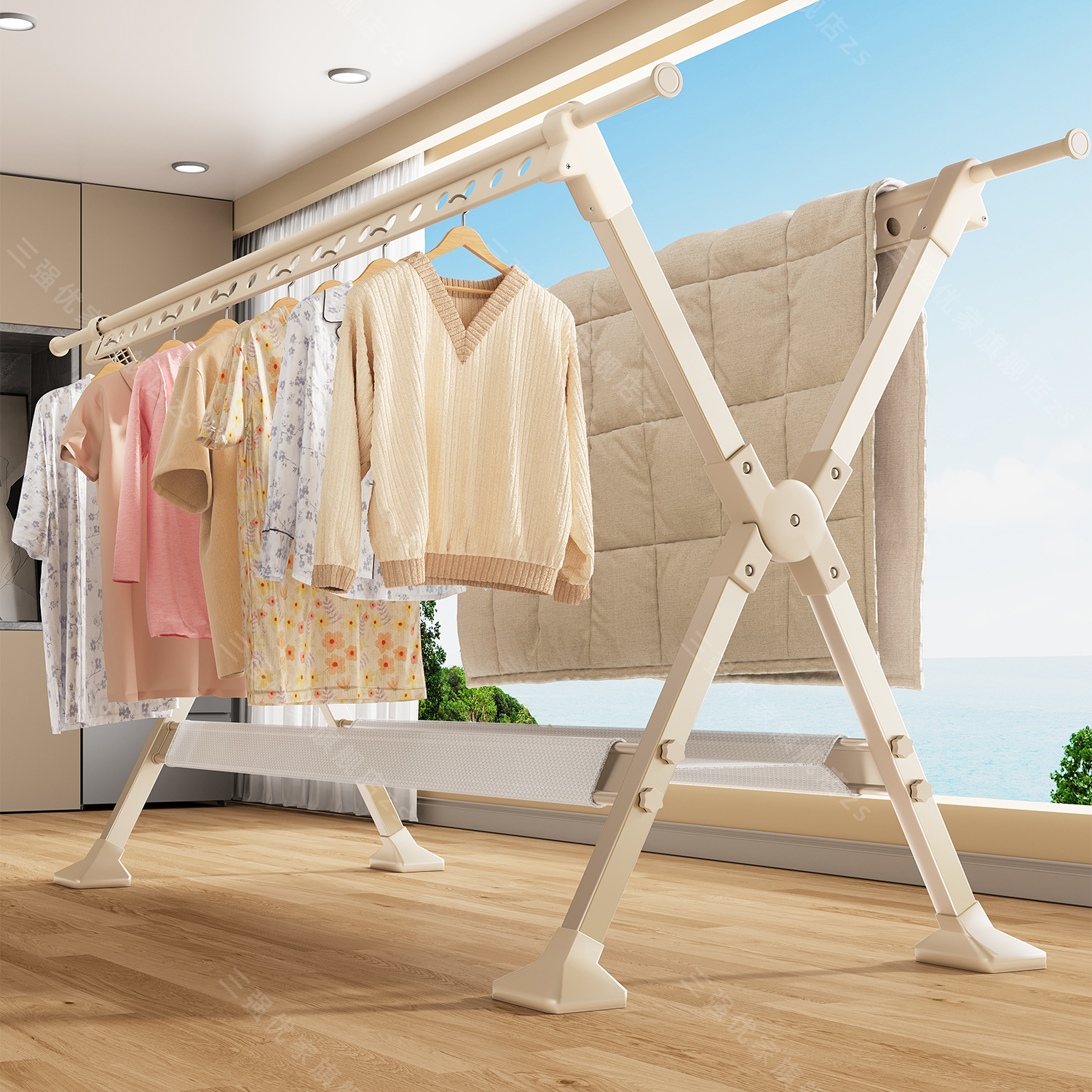 落地铝合金晾衣架家用折叠挂衣架