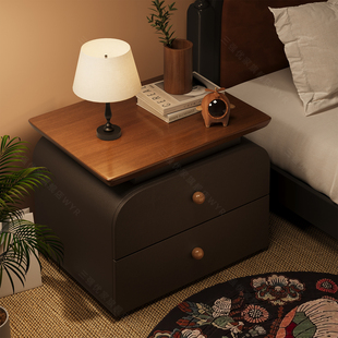 实木床头柜家用卧室小户型收纳柜子中古风床边柜现代简约储物柜子