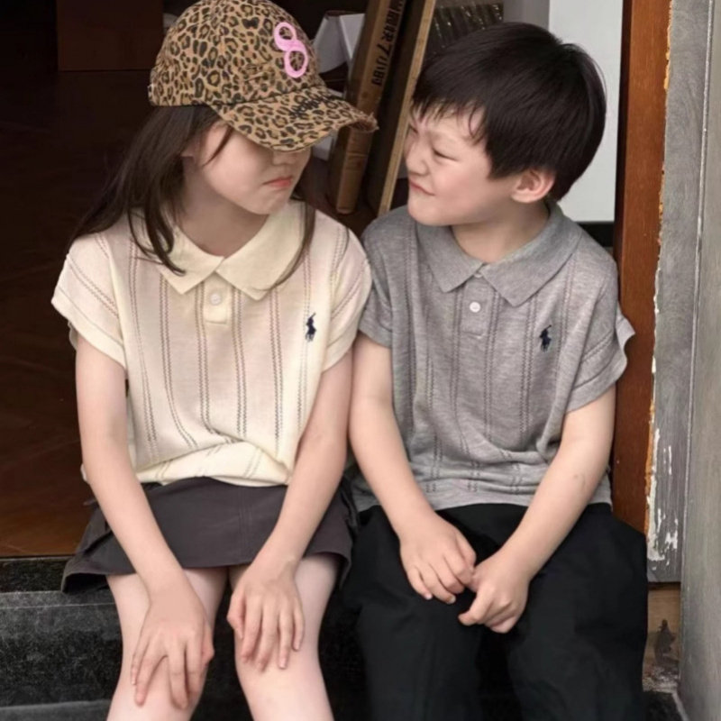 夏季男女童polo衫老钱风短袖莱塞尔T恤镂空刺绣透气百搭童装批发