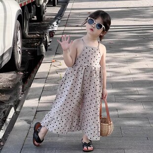 女童吊带连衣裙裤26夏季新款儿童韩版宝宝洋气波点长裙