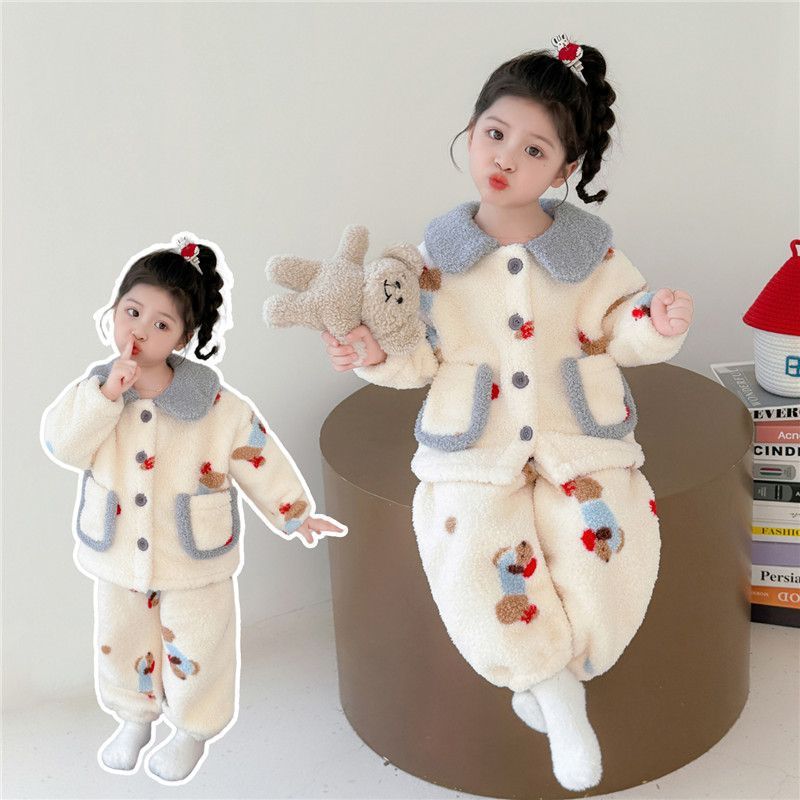 儿童法兰绒2025新款珊瑚睡衣套装