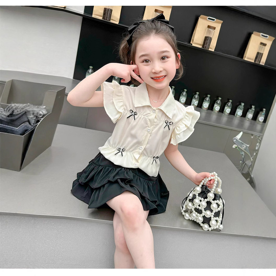 新款2025女童短裙套装新款洋气小女孩儿童时髦夏装短袖衬衫两件套