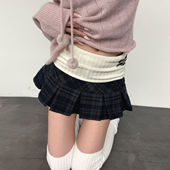 纹撞色翻腰头半身裙 FabGirls 韩系女团风格 复古百搭显瘦a字短裙