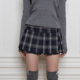 纹拼色打褶低腰半身裙 FabGirls 英伦学院风格 复古百搭显瘦短裙