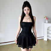 FabGirls 暗黑少女蕾丝侧边绑带收腰抹胸连衣裙 小众百搭显瘦短裙