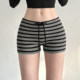 FabGirls 辣妹百搭显瘦居家毛织裤 美式 休闲条纹撞色系带低腰短裤