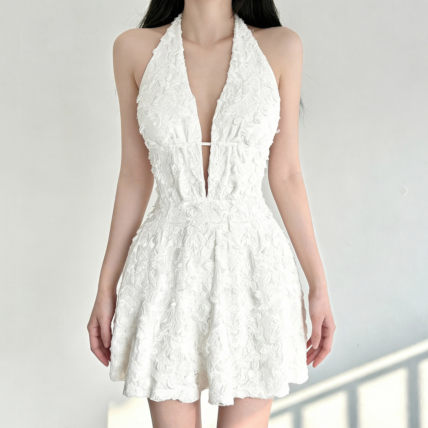 FabGirls 梦露少女蕾丝拼接肌理感挂脖连衣裙 复古百搭显瘦a字裙,女装/女士精品,连衣裙,淘宝优惠券,粉丝福利购,淘宝优惠卷