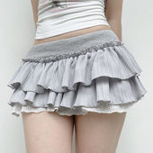 FabGirls 格蕾美学层叠褶皱撞色蛋糕半身裙 小众百搭显瘦A字短裙