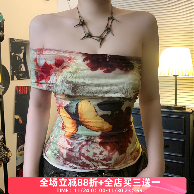 艺术渲染蝴蝶花卉印花单肩背心