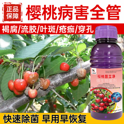 樱桃专用菌立净白粉霜霉褐斑炭疽猝倒叶斑穿孔根腐流胶生物杀菌剂