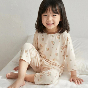 女童睡衣夏季薄款空调服初中生莫代尔中大童套装长袖女孩男孩儿童
