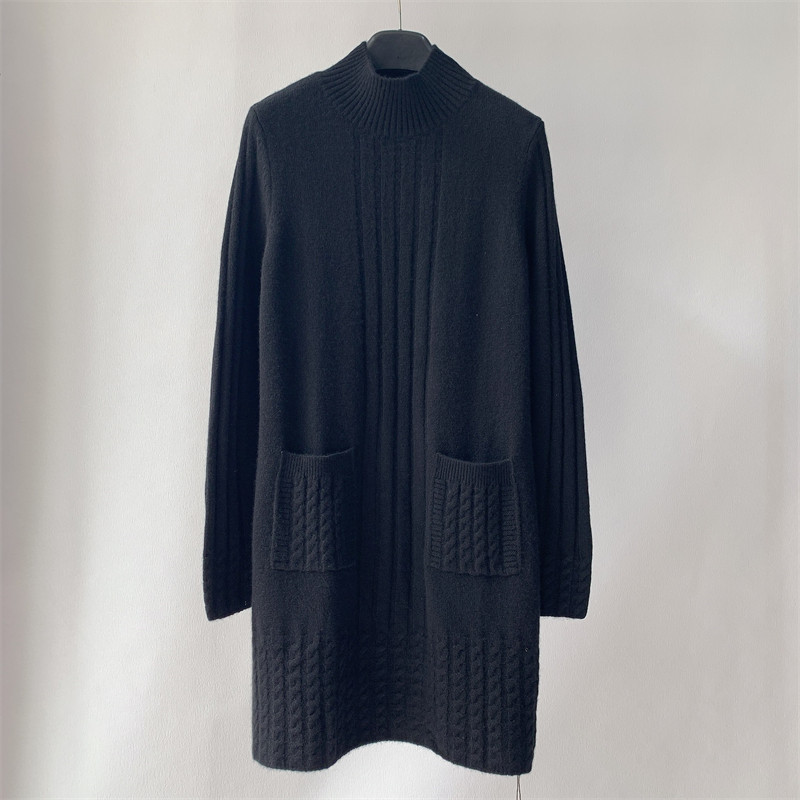 100%山羊绒半高领口袋毛衣裙