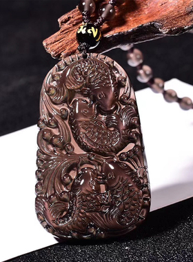 天然冰种彩虹眼黑曜石吊坠