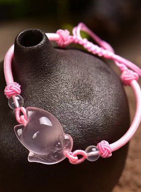 粉水晶大头狐狸手串手工编绳