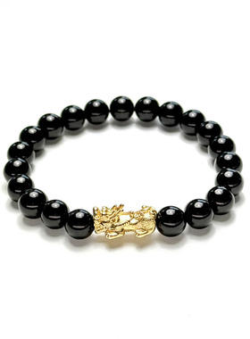 天然黑曜石貔貅手链 新中式招财转运手串 简约潮手串佛珠礼物