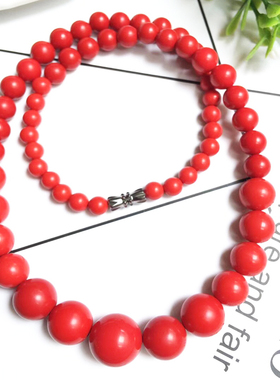 天然红朱砂项链 朱砂塔链项链 6 8 10 12 14mm朱砂项链