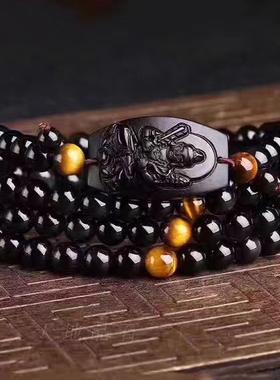 天然黑曜石虚空藏菩萨属虎佛珠