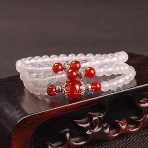 天然白玛瑙108颗手链 多层多圈念珠手串 男饰品女项链毛衣链