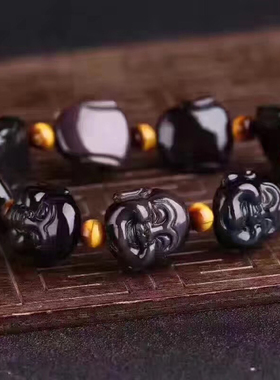 天然黑曜石佛头手链