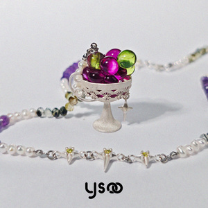 元术乐之原创设计清新葡萄酒杯天然石项链显白锁骨链小众叠戴